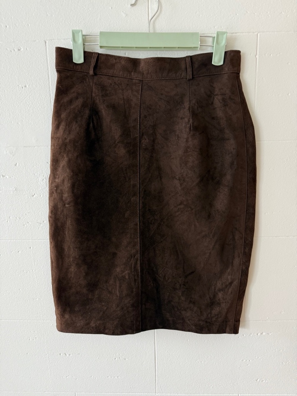Brown Suede Classic Skirt | Midi Leather |  13.5" Waist